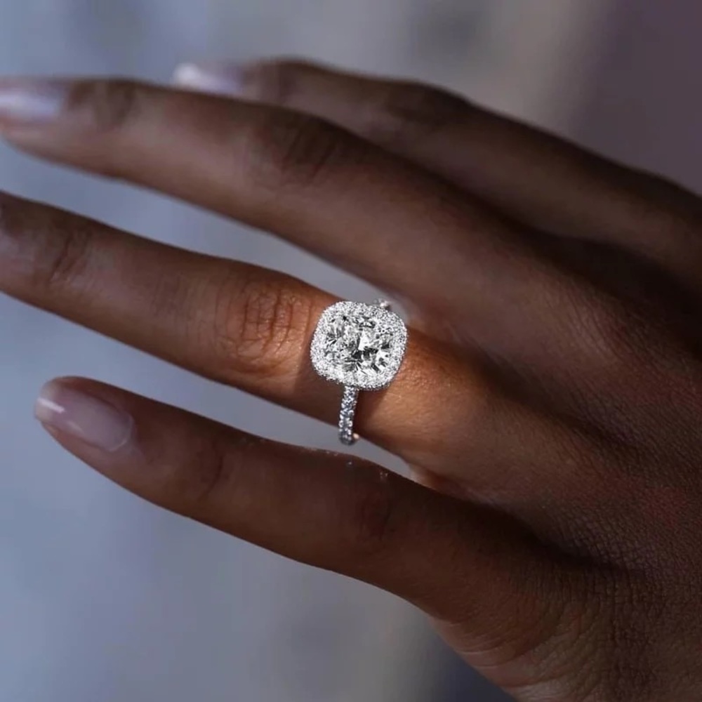 Sterling silver Swarovski element cz engagement halo ring